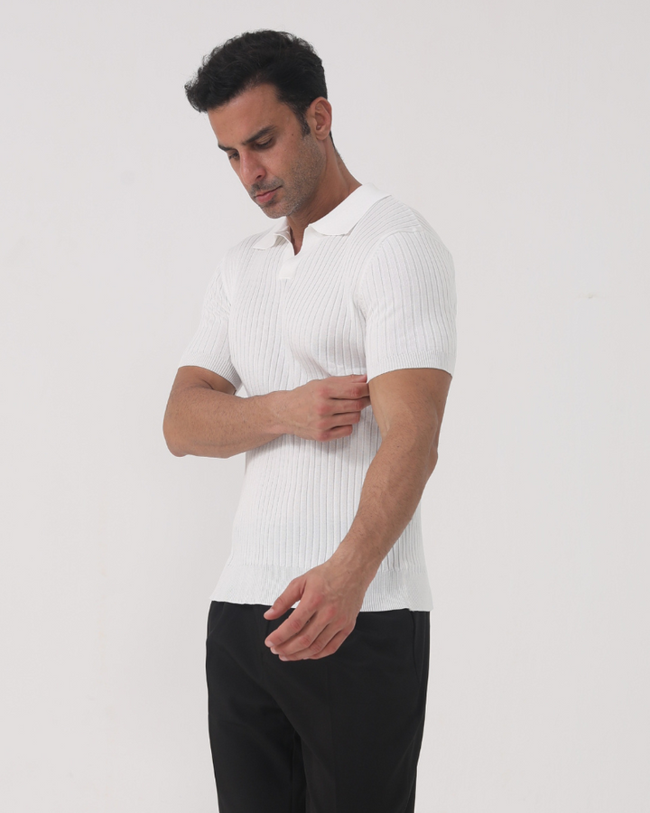 Joshua | Polo pour homme en rib côtelé élégant avec col en V