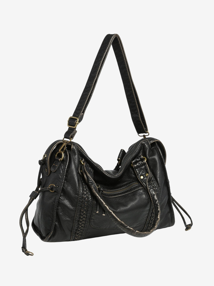Women's leather bag for work and laptop, autumn urban style