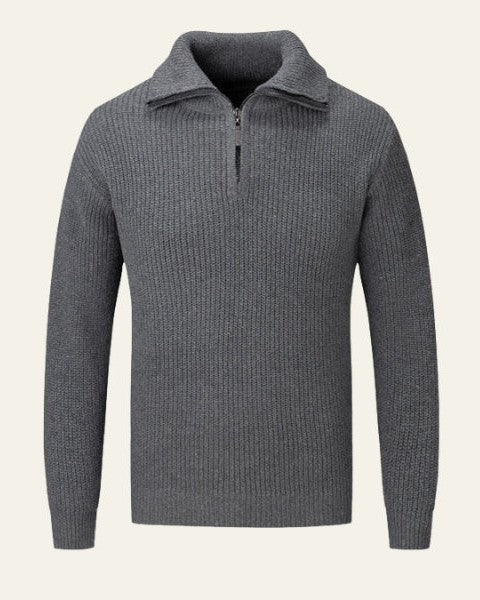 Pull en laine pour homme à col zippé, en maille texturée, idéal pour l’automne