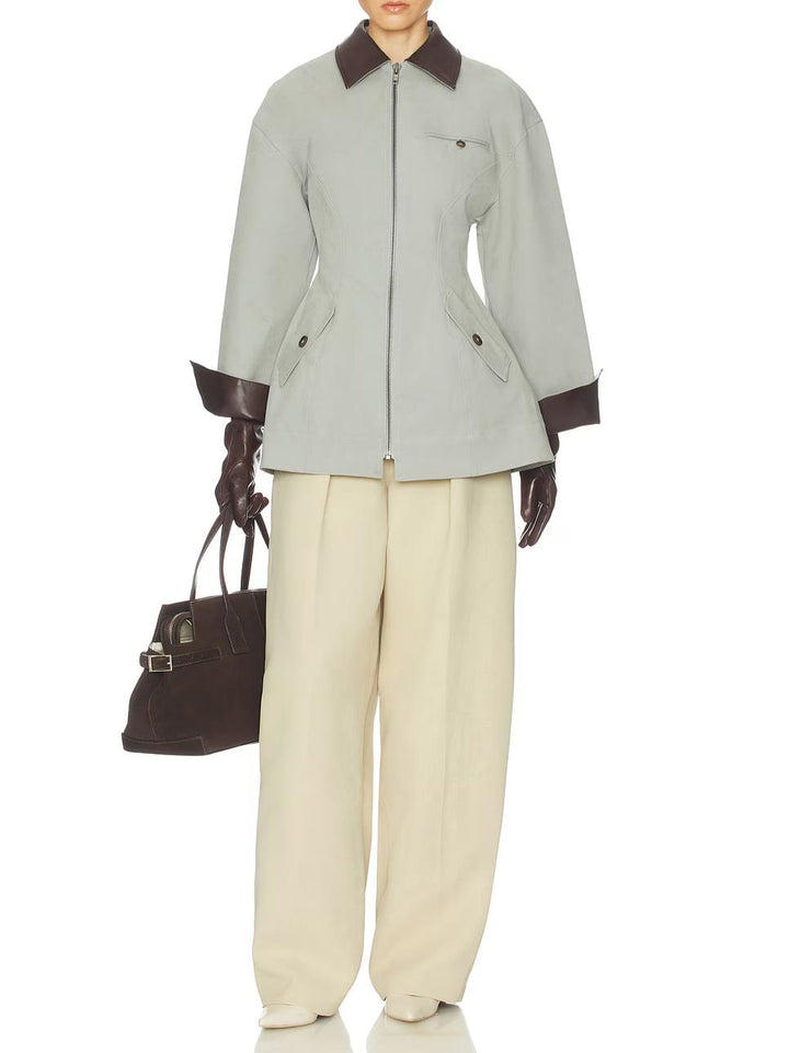 Women's oversized leather jacket, cropped, for fall and transitional seasons