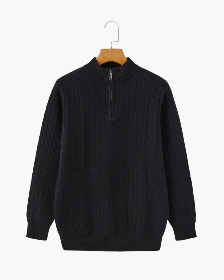 Pull homme en cachemire à col zippé, maille torsadée, pour l’automne