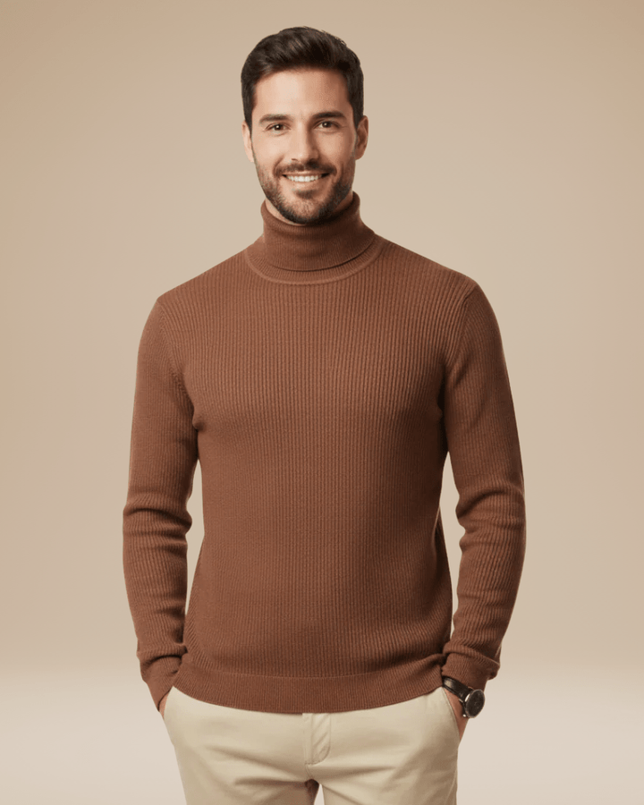 Men's fitted ribbed cotton turtleneck sweater for autumn