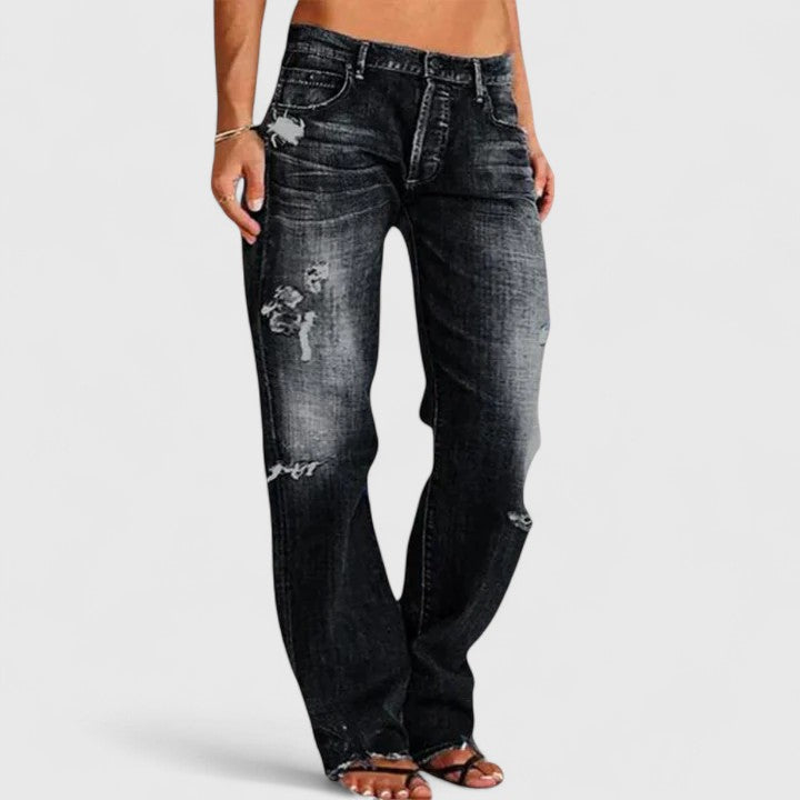 Jean bootcut femme en coton avec effets usés, collection automne