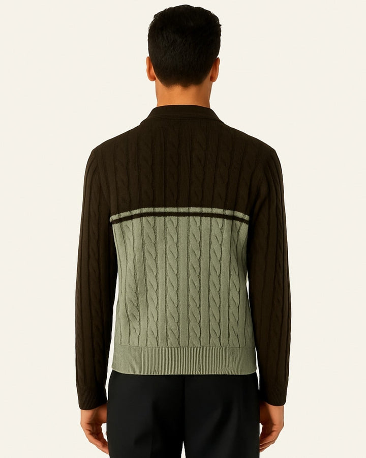 Men's cotton long-sleeve polo sweater with a zip closure for autumn