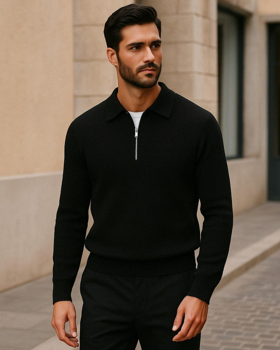 Men's cotton knit sweater with zipper | Warm autumn style