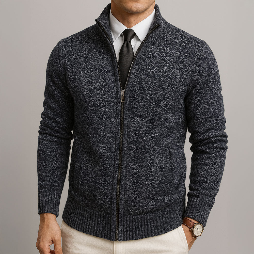 Gilet en laine pour homme avec fermeture éclair et col montant, élégant pour l’automne