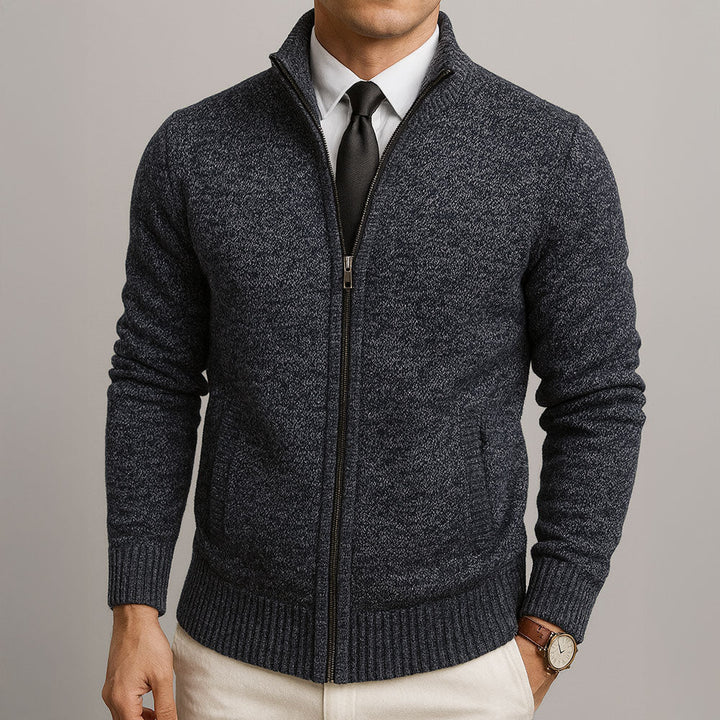 Gilet en laine pour homme avec fermeture éclair et col montant, élégant pour l’automne