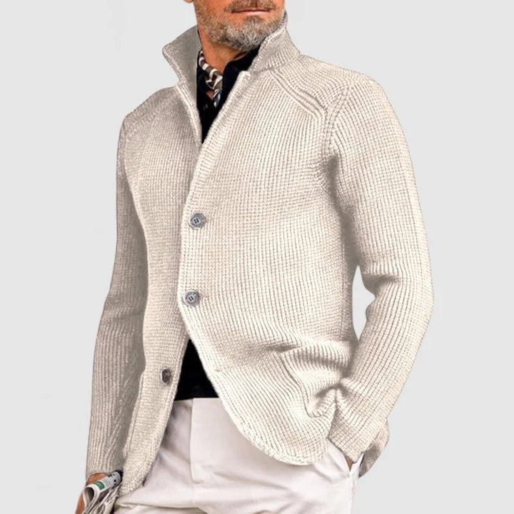 Men's zip-up knit jacket with a stand-up collar, in autumn knit