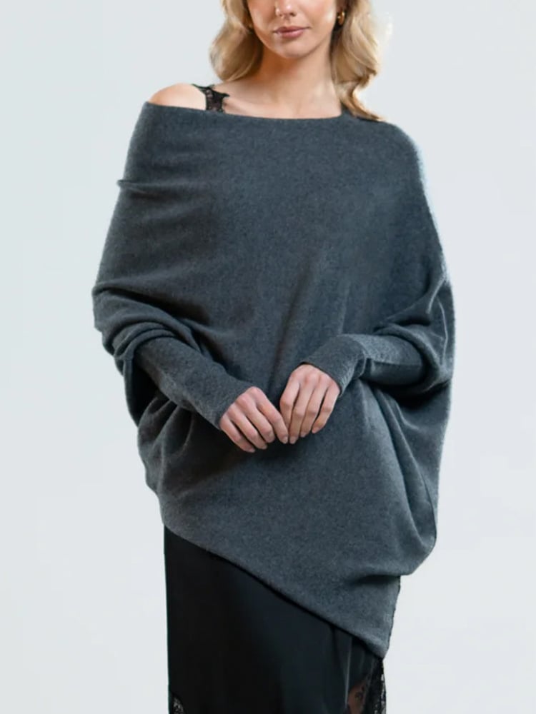 Pull en mélange de cachemire pour femme col asymétrique maille élégante pour l’automne