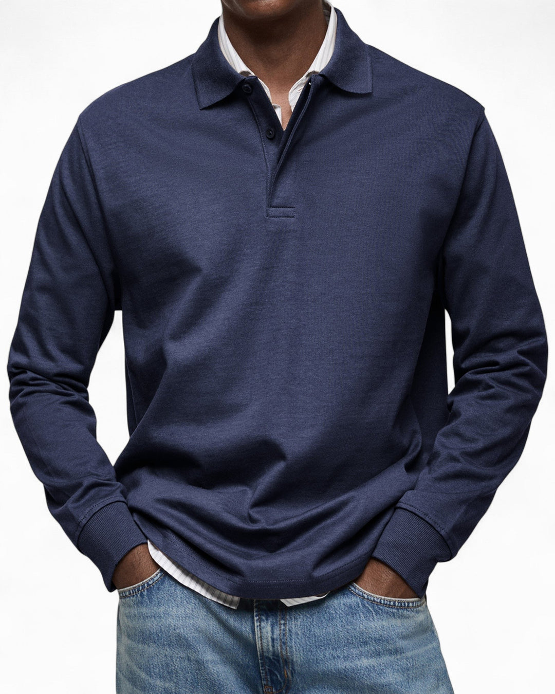 Polo homme à manches longues en coton tricoté pour l’automne