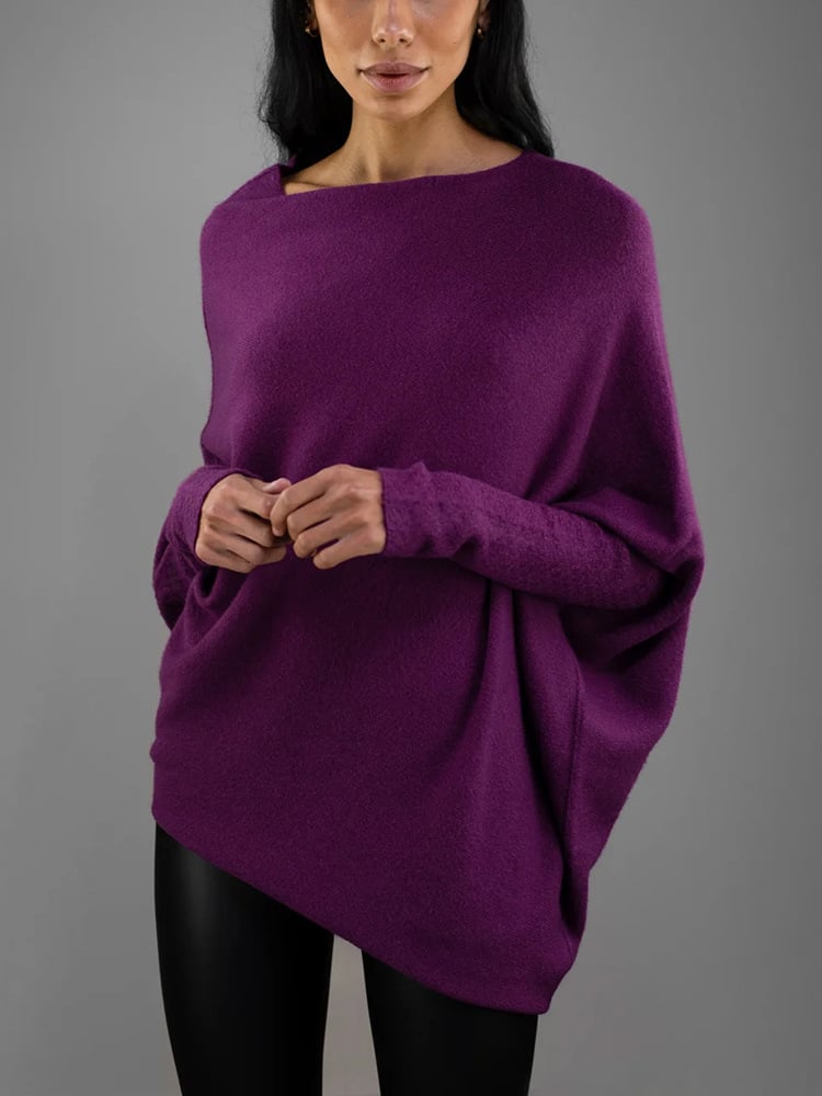 Pull en mélange de cachemire pour femme col asymétrique maille élégante pour l’automne