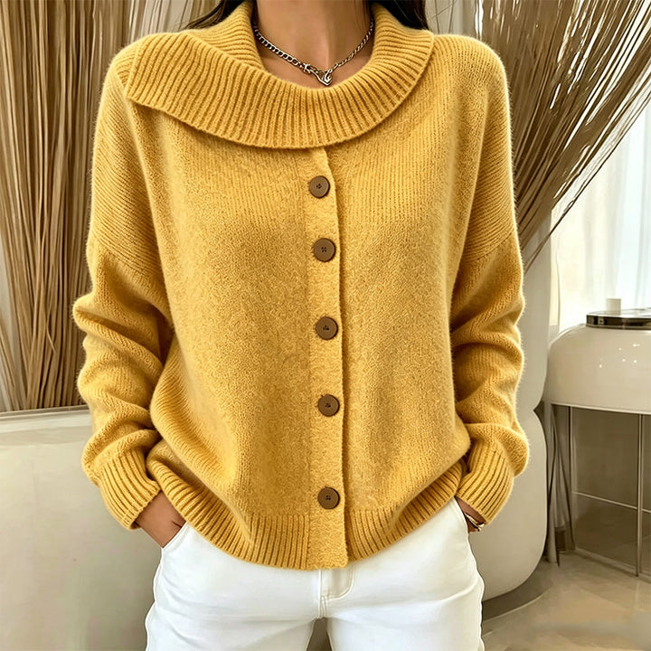Gilet femme en maille à grand col et boutons, cardigan chaud et élégant pour l'automne