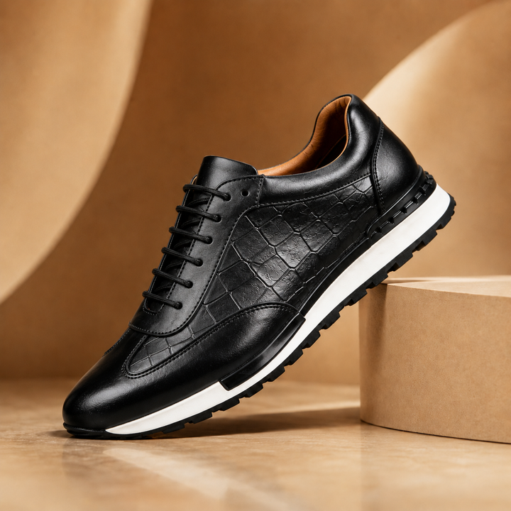 Baskets homme en cuir effet croco, sneakers à lacets élégantes et confortables pour l'automne