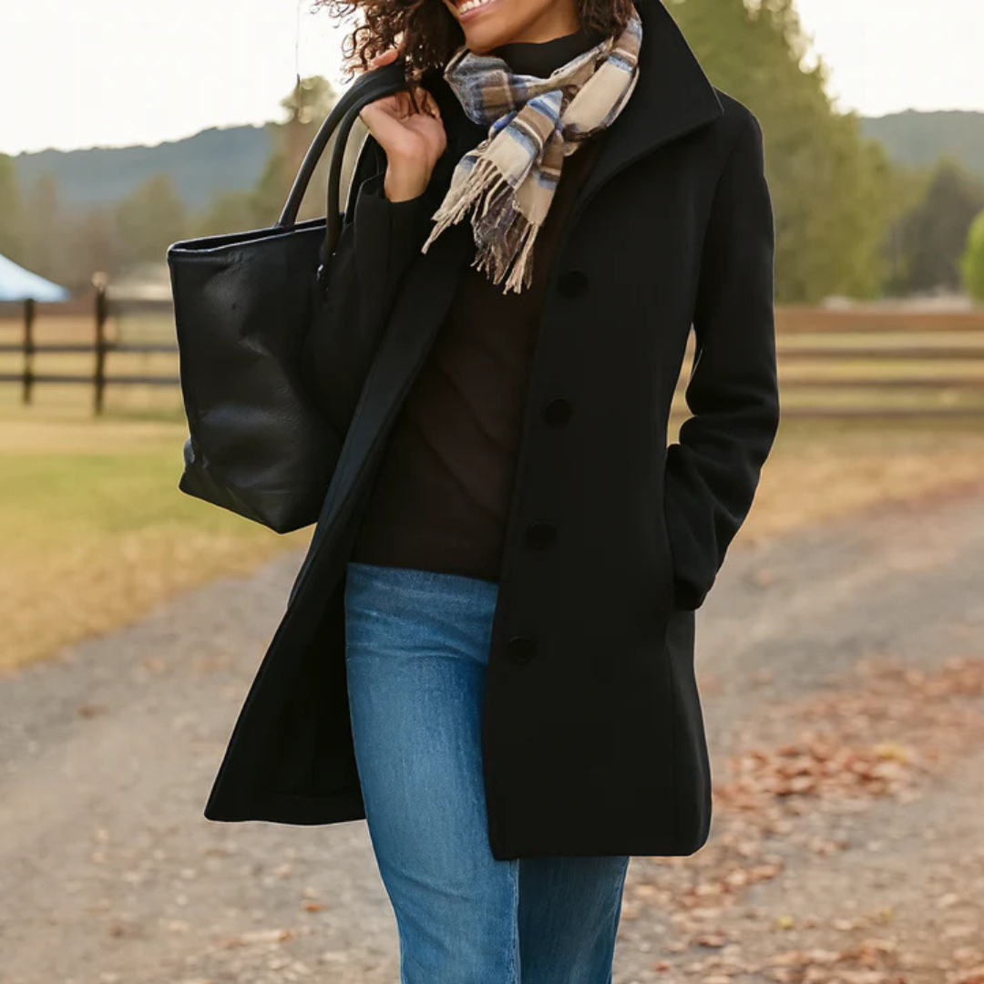 Elegant women's wool-blend coat for autumn, classic fit, for cold days