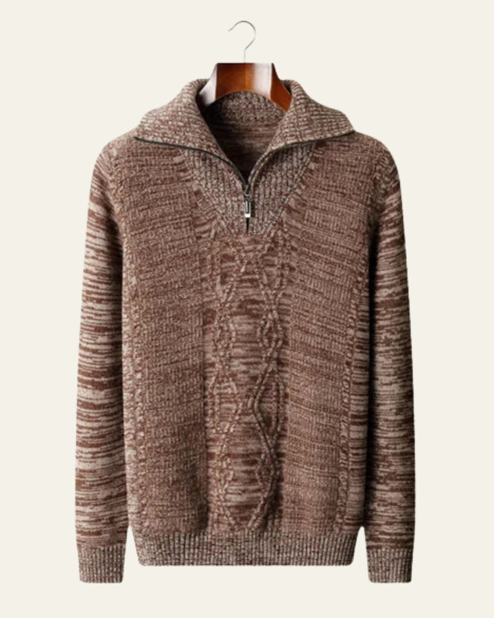 Pull homme en laine mérinos à col zippé, maille torsadée, pour l’automne