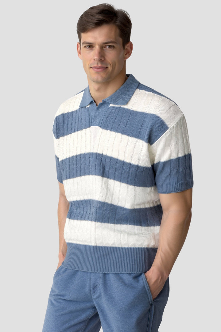 Elegant Short-Sleeve Polo Shirt for Men with Bold Stripes - Perfect for a Sporty and Chic Look