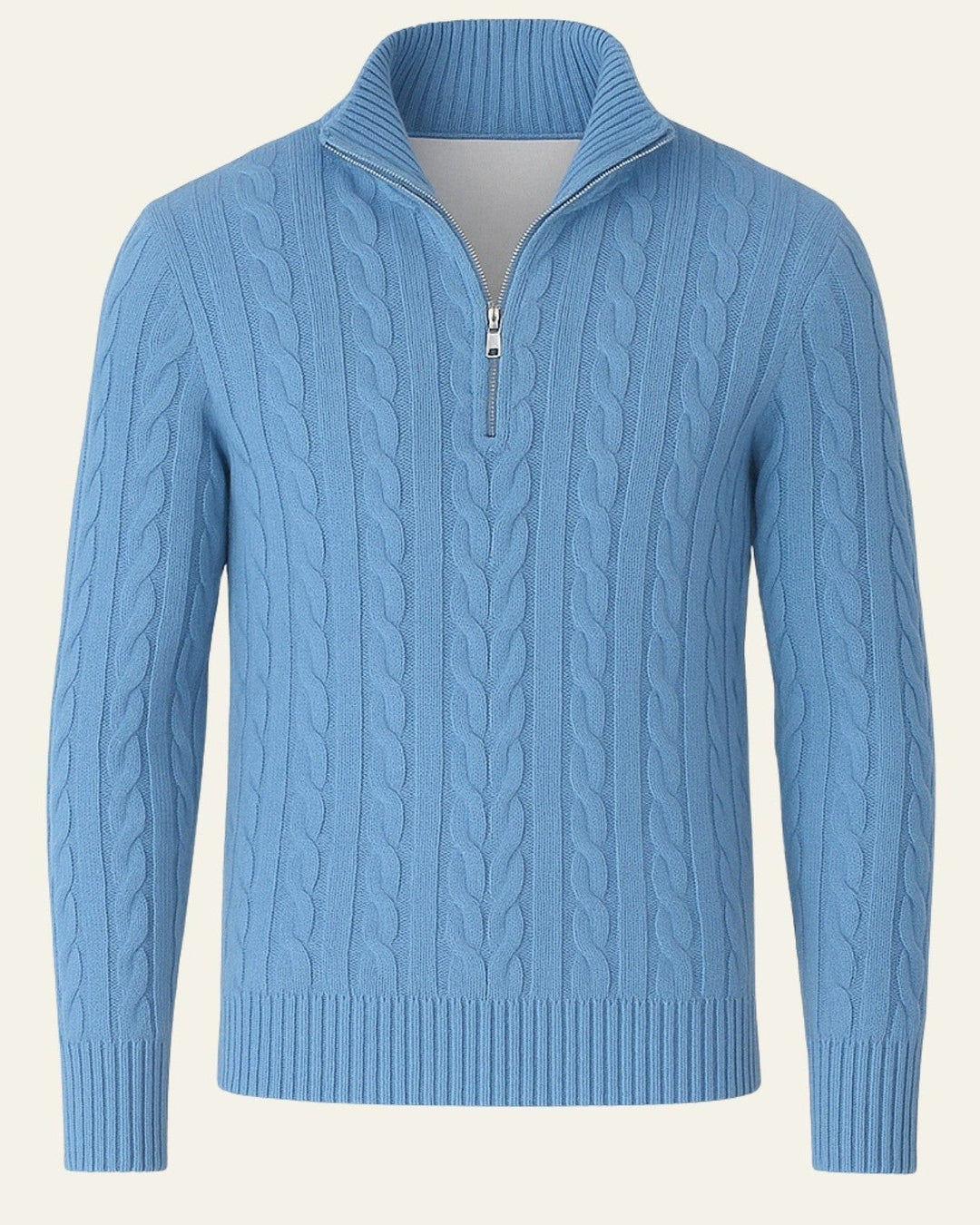Pull en laine pour homme à col zippé, maille torsadée, tricot d’automne