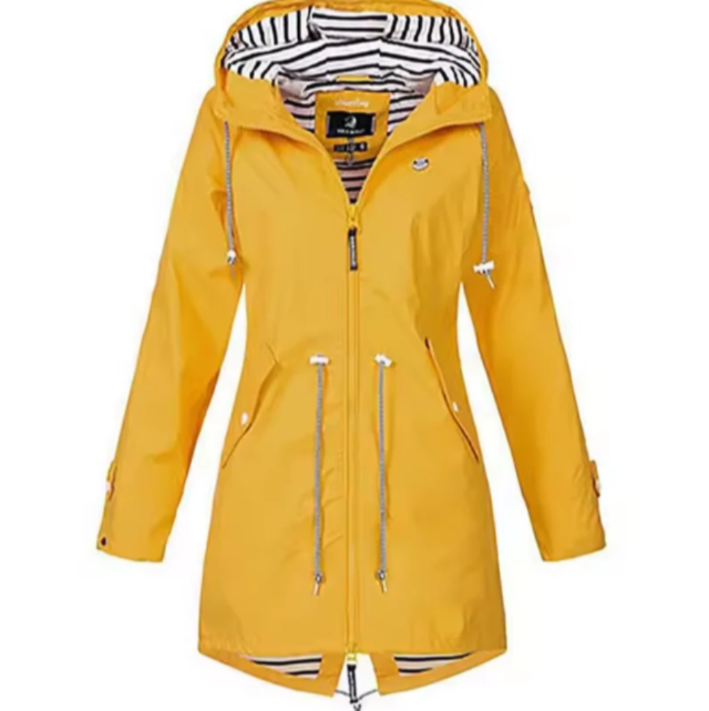 Waterproof women's polyester jacket with hood for autumn, windproof