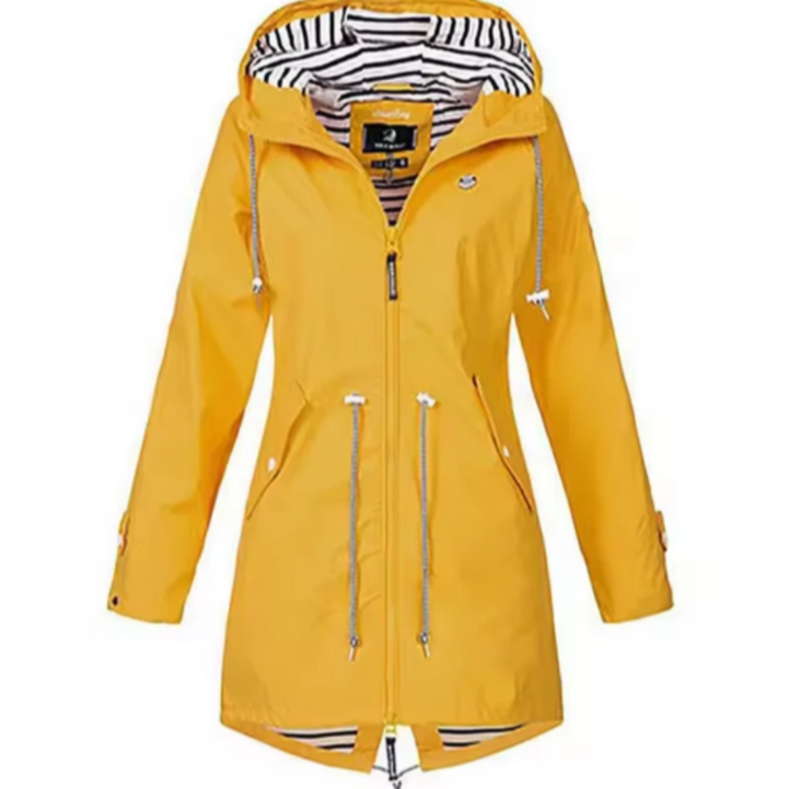 Waterproof women's polyester jacket with hood for autumn, windproof