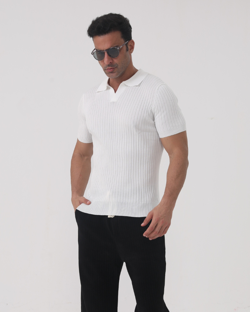 Joshua | Polo pour homme en rib côtelé élégant avec col en V