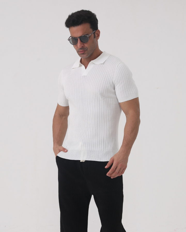 Joshua | Polo pour homme en rib côtelé élégant avec col en V