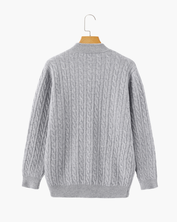 Pull homme en cachemire à col zippé, maille torsadée, pour l’automne