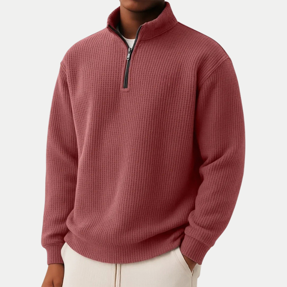 Men's autumn casual ribbed wool sweater with a zip-up collar