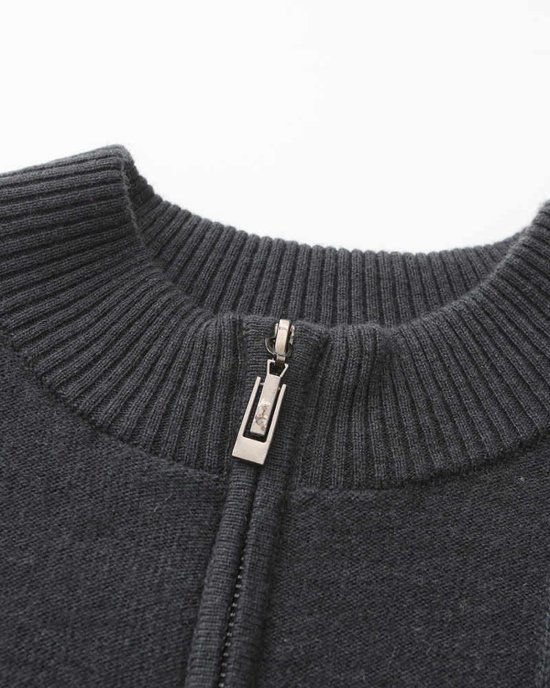 Men’s ribbed cashmere sweater with a stand-up collar and zipper, for autumn