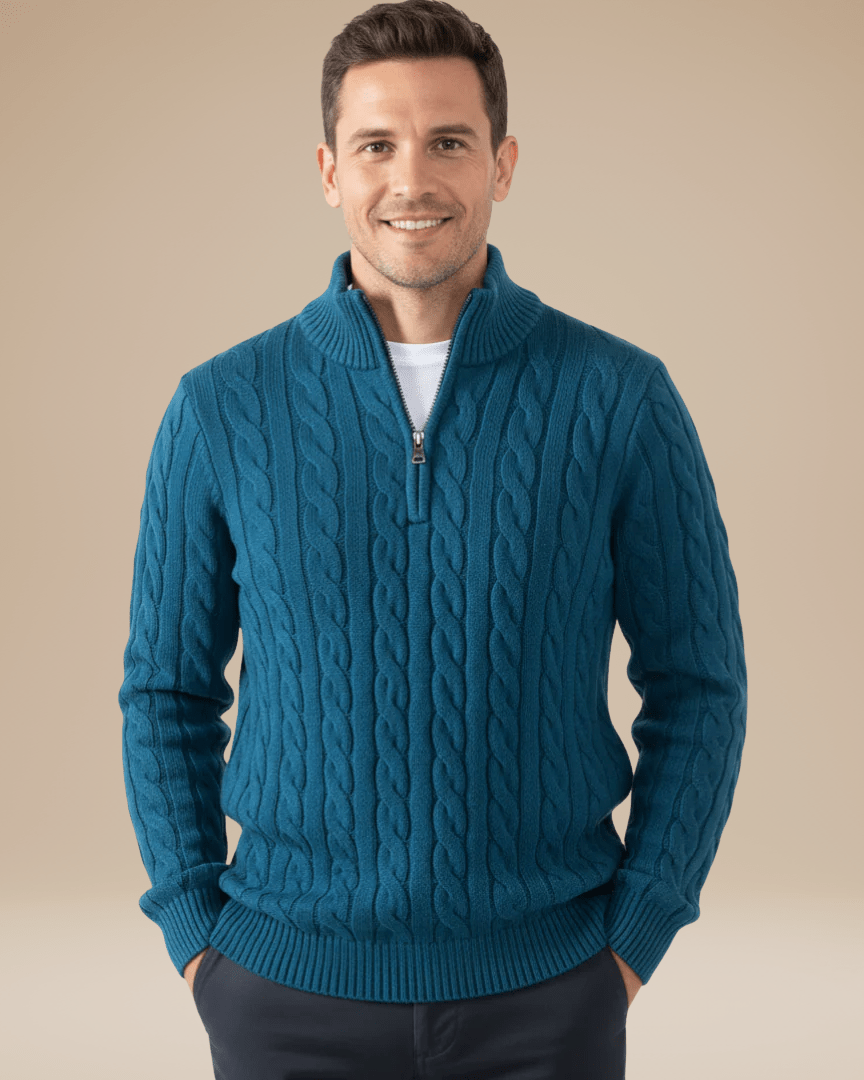 Pull en maille unisexe à fermeture éclair, motif torsadé, pour l’automne