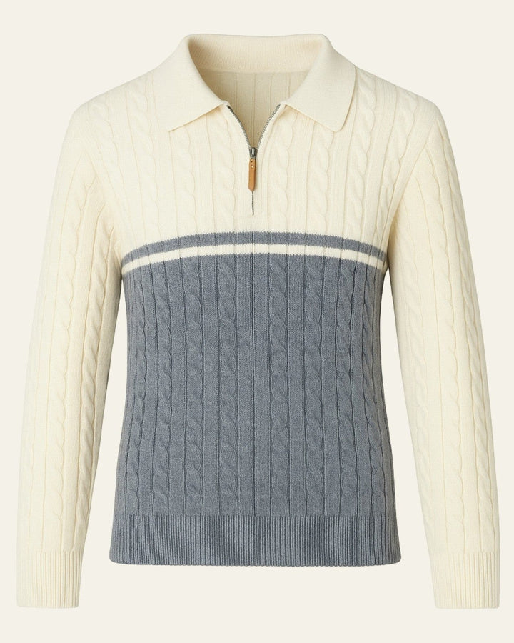 Men's cotton long-sleeve polo sweater with a zip closure for autumn