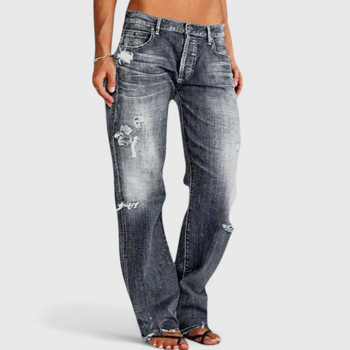 Jean bootcut femme en coton avec effets usés, collection automne