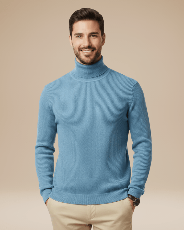 Men's fitted ribbed cotton turtleneck sweater for autumn