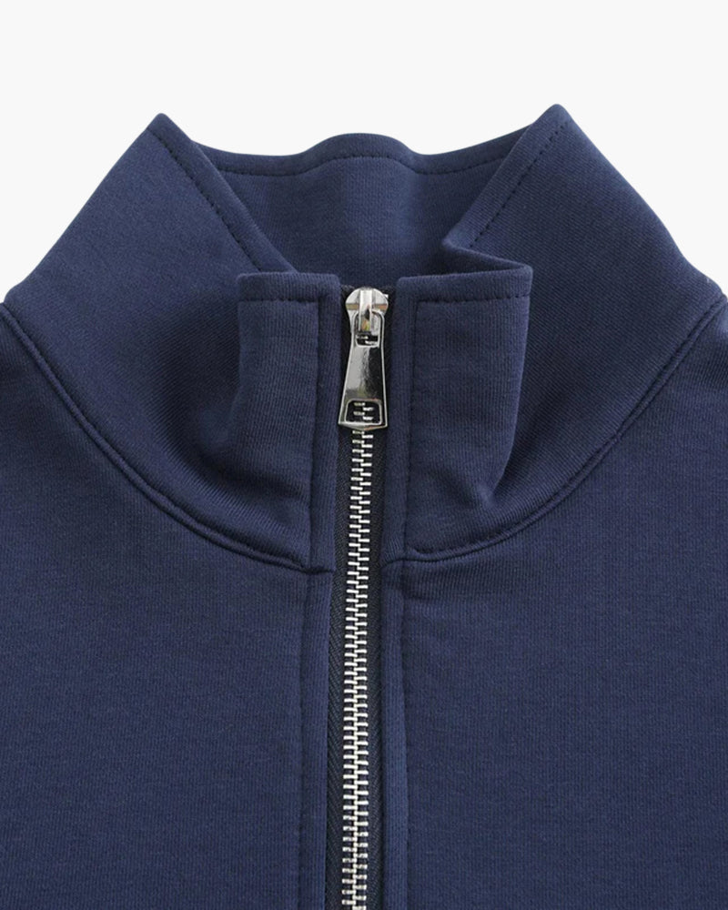 Men's zip-up cotton sweatshirt with a stand collar, in a casual autumn style