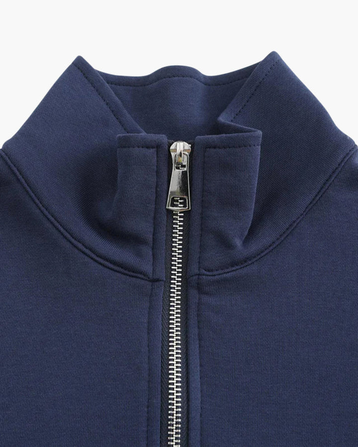 Men's zip-up cotton sweatshirt with a stand collar, in a casual autumn style