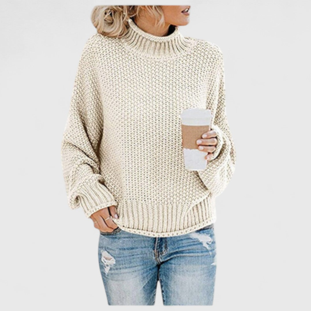 Pull femme en maille de laine à col roulé pour l’automne
