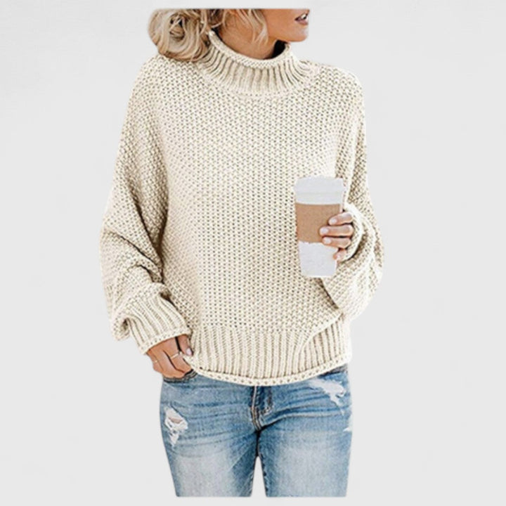 Pull femme en maille de laine à col roulé pour l’automne