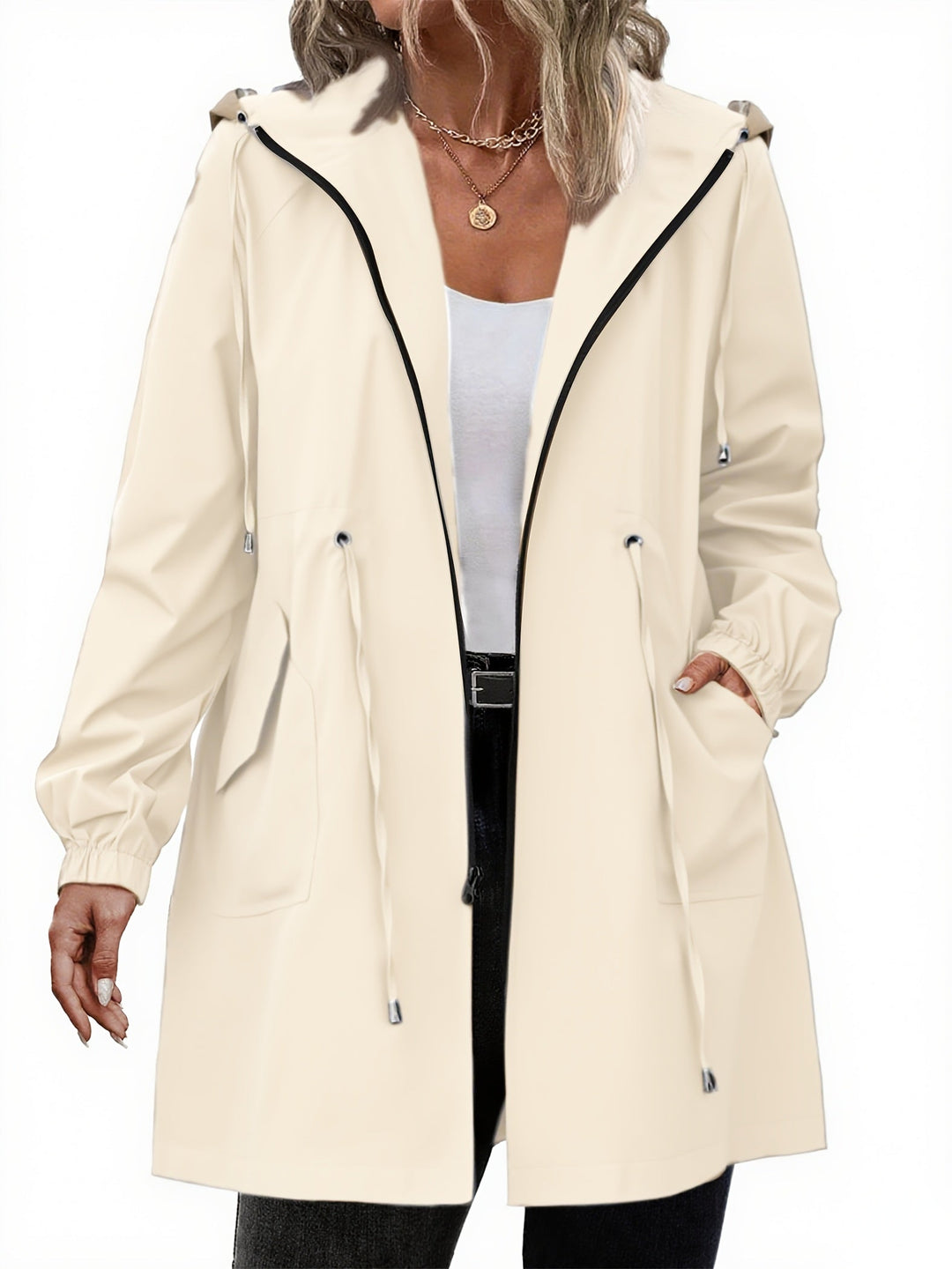 Veste de pluie pour femme de taille plus avec capuche en polyester, légère et décontractée pour l'automne