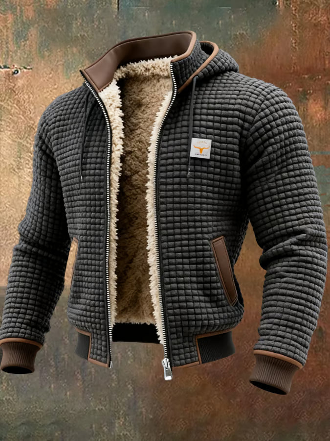 Men's hooded quilted jacket, warm for winter, with synthetic padding