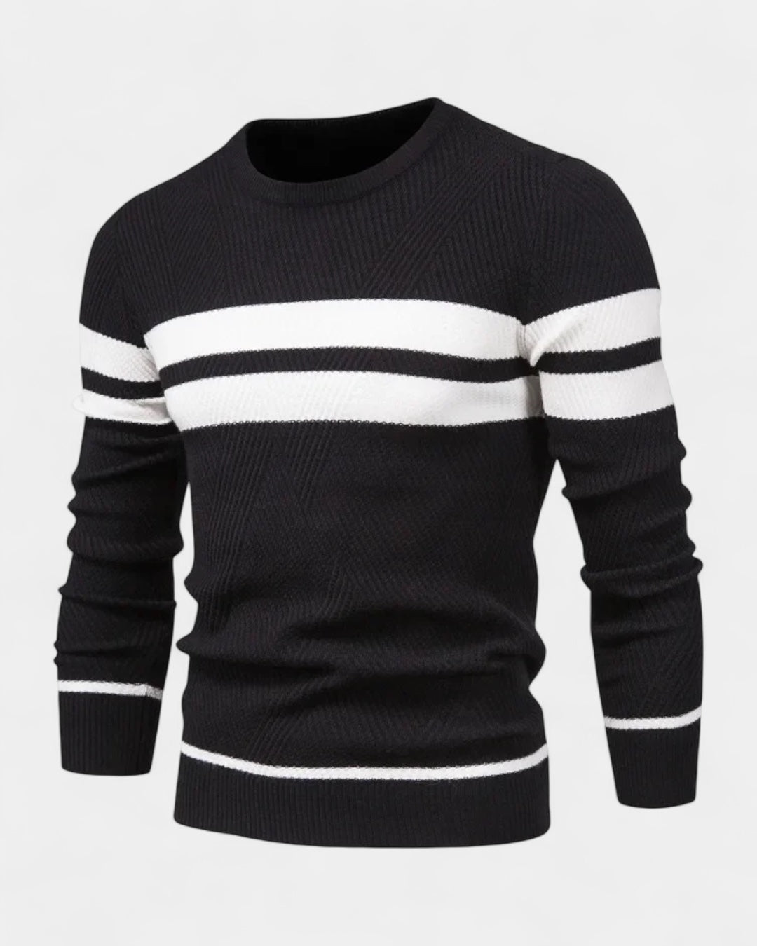 Pull homme en coton rayé à col rond, coupe slim, pour l’automne