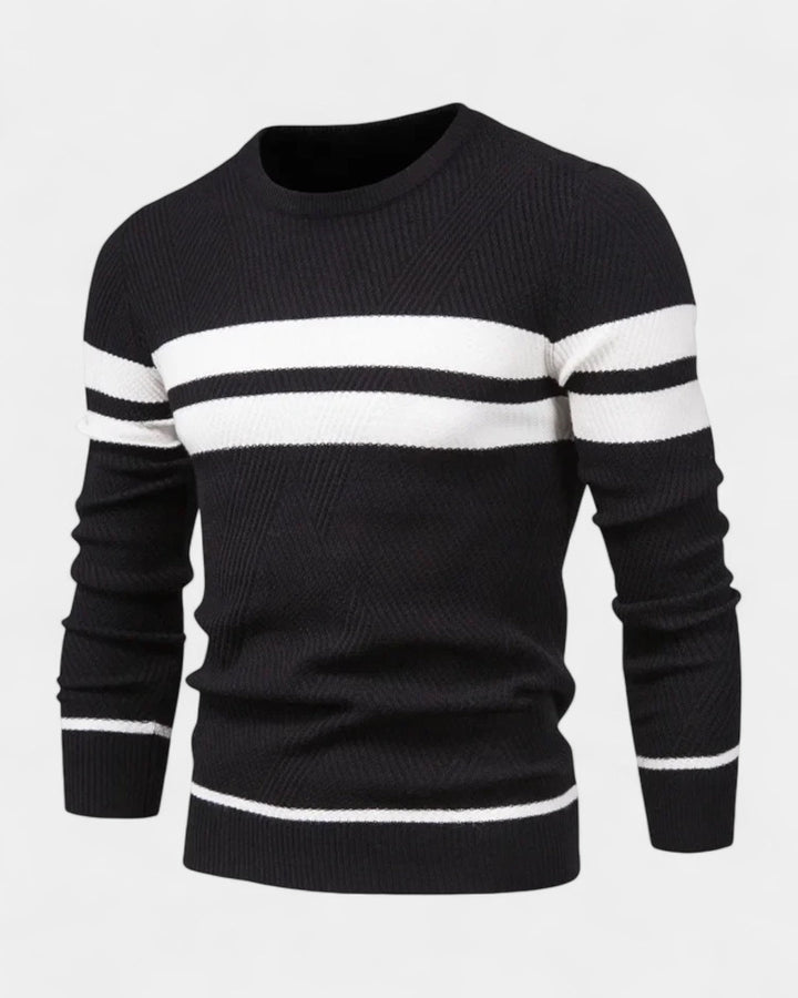 Pull homme en coton rayé à col rond, coupe slim, pour l’automne