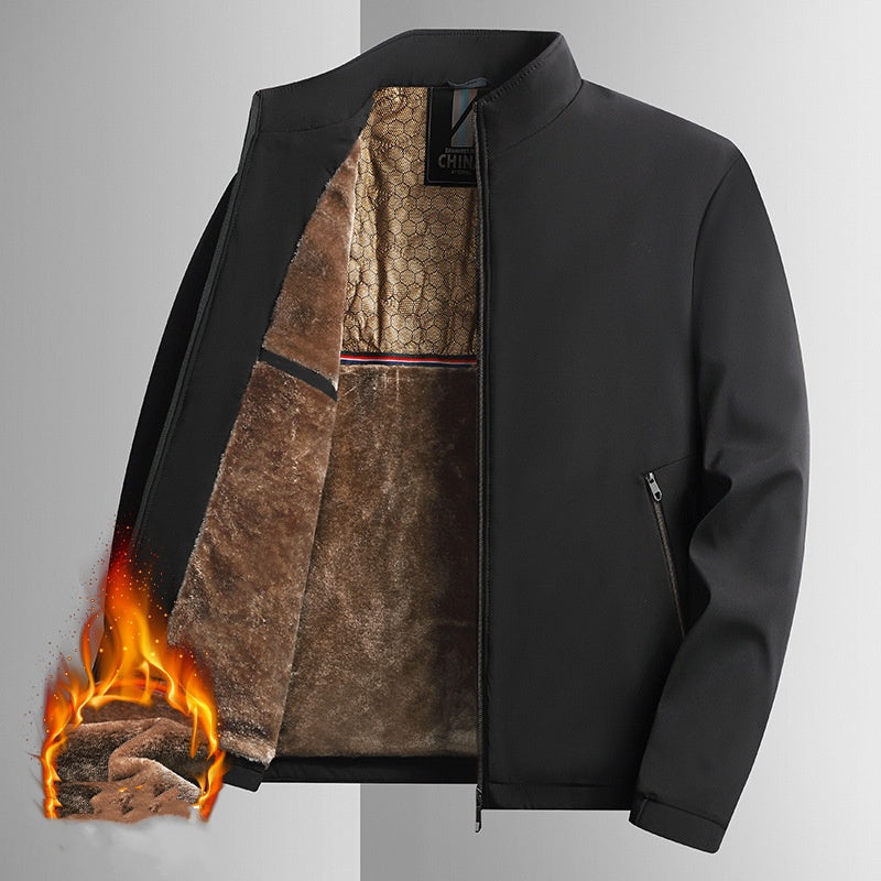 Blouson homme à col montant doublé chaud, veste zippée d'hiver décontractée pour le quotidien