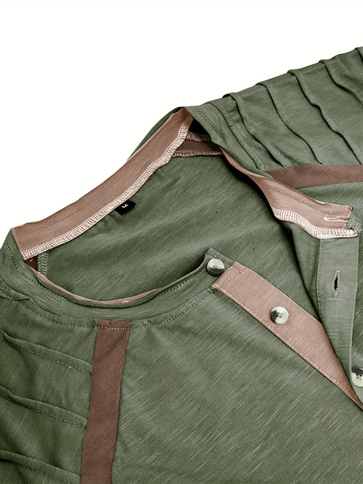 T-shirt Henley Vintage Élégant avec Manches Longues Confortables