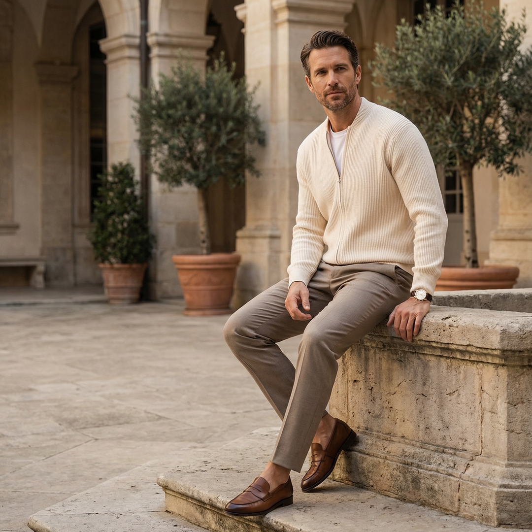 Cardigan homme en coton zippé à col rond pour l’automne