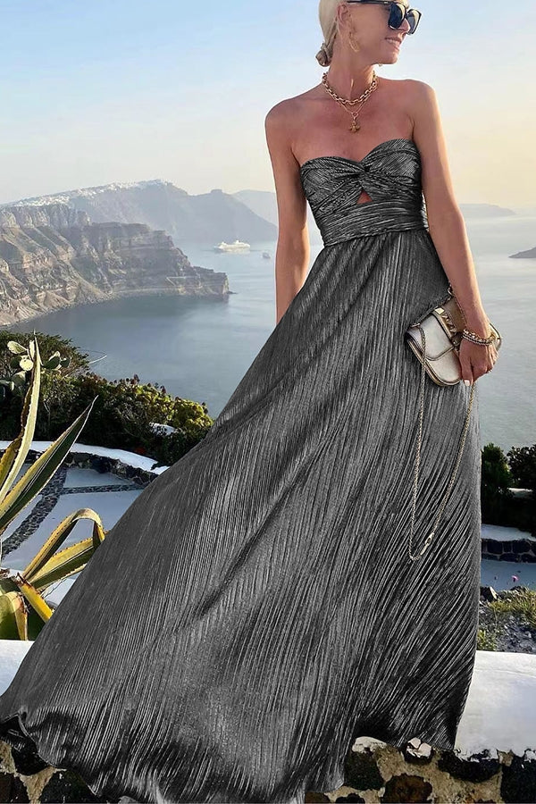 Kalina | Robe de soirée en A-line plissée métallique sans bretelles - Le choix parfait pour les occasions formelles
