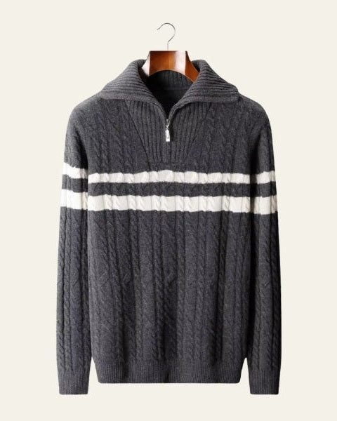 Men’s merino wool sweater for autumn, half-zip knitted sweater