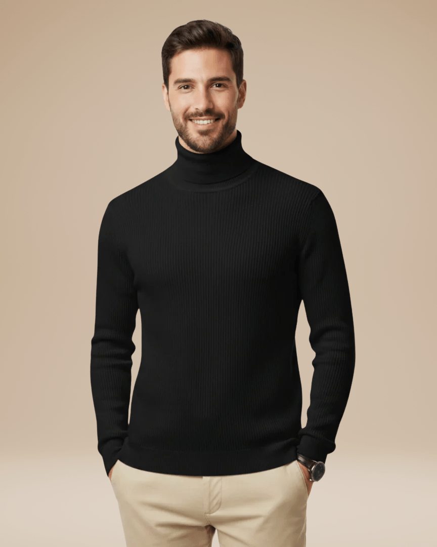 Men's fitted ribbed cotton turtleneck sweater for autumn
