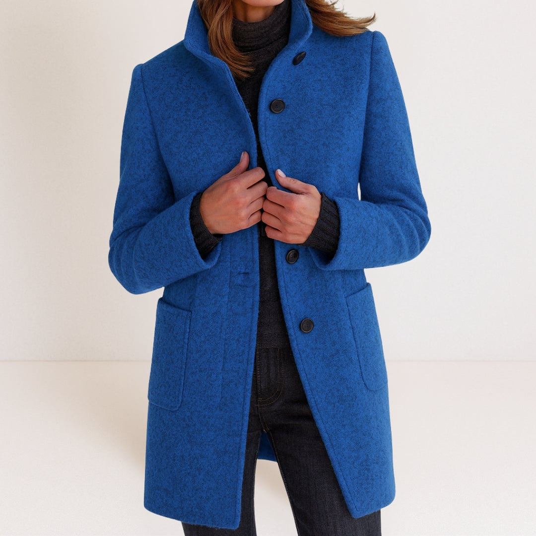 Elegant and warm classic-fit women's wool-blend coat for autumn