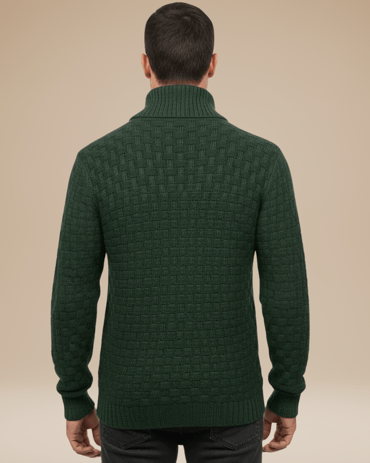Men’s wool sweater with a shawl collar, basket weave, autumn style