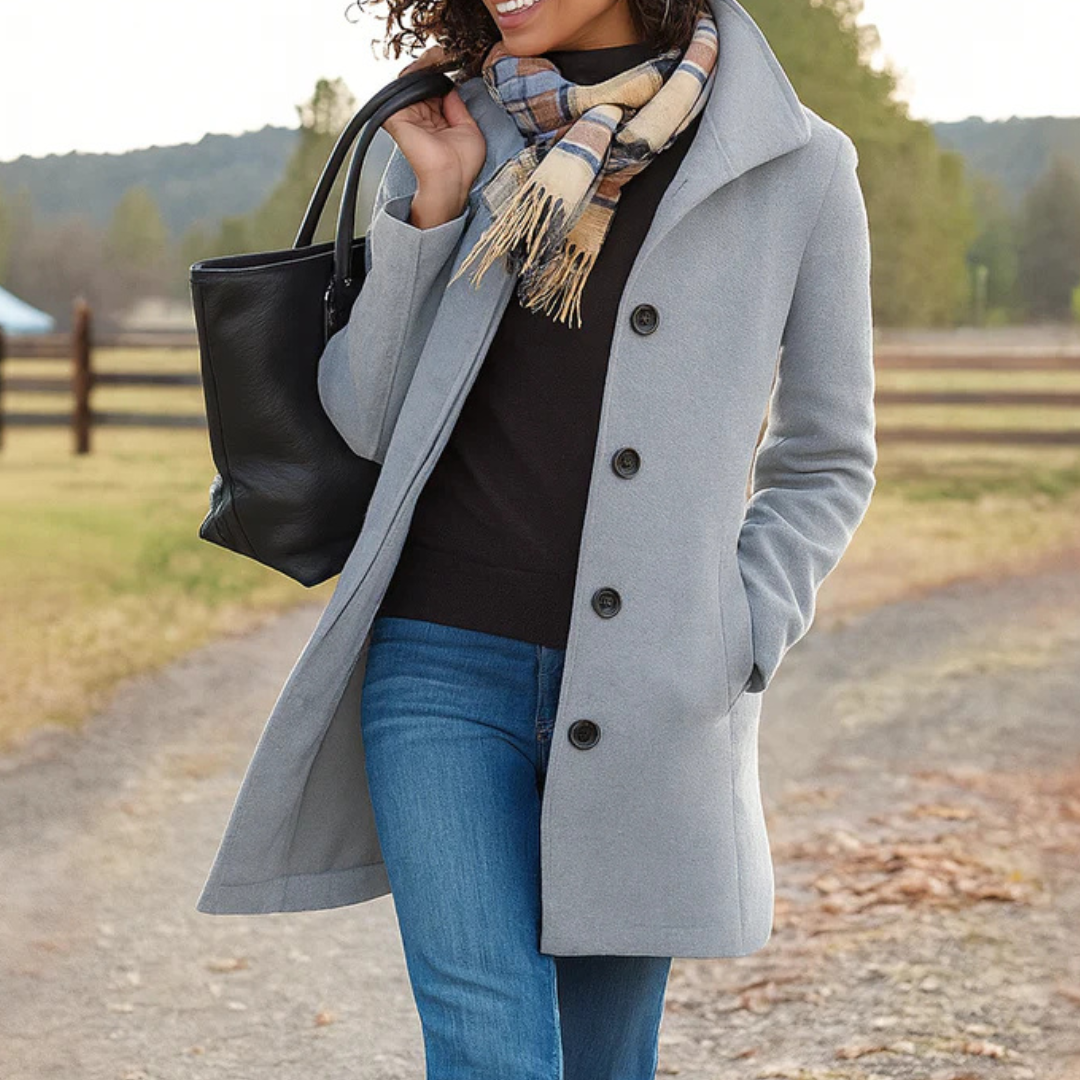 Elegant women's wool-blend coat for autumn, classic fit, for cold days