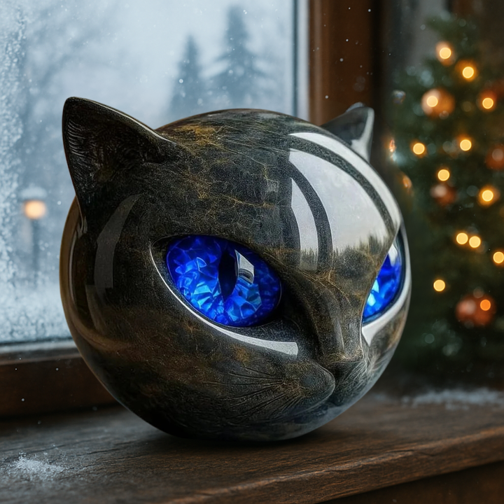 Decorative figurine, autumnal onyx stone cat sculpture